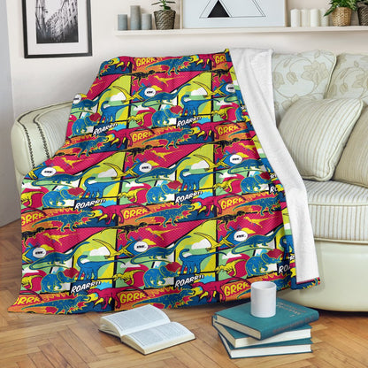 Dinosaur Comic Pop Art Style Fleece Blanket