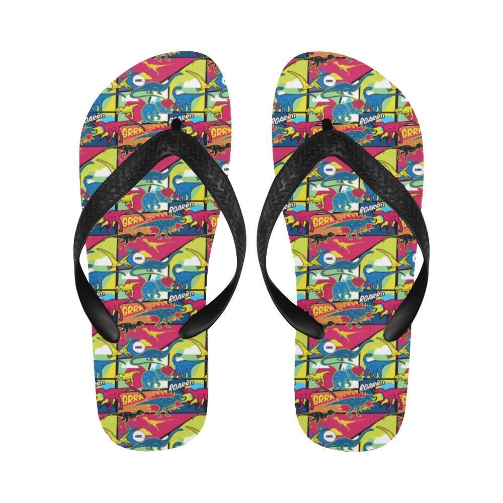 Dinosaur Comic Pop Art Style Flip Flops-JTAMIGO.COM