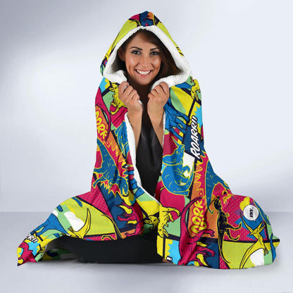 Dinosaur Comic Pop Art Style Hooded Blanket-JTAMIGO.COM