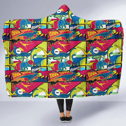 Dinosaur Comic Pop Art Style Hooded Blanket-JTAMIGO.COM