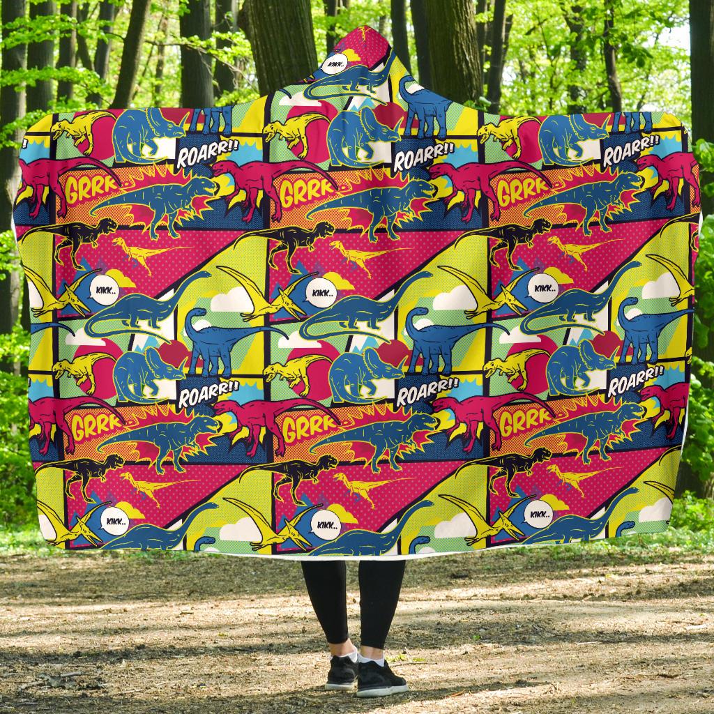 Dinosaur Comic Pop Art Style Hooded Blanket-JTAMIGO.COM