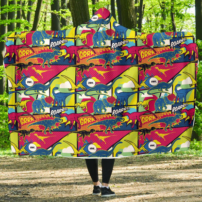 Dinosaur Comic Pop Art Style Hooded Blanket-JTAMIGO.COM