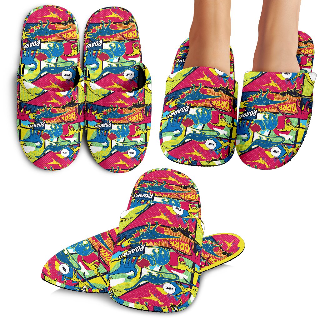 Dinosaur Comic Pop Art Style House Slippers