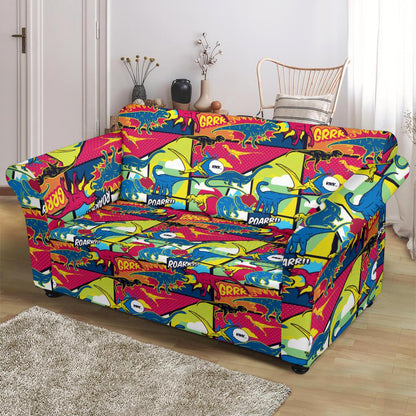 Dinosaur Comic Pop Art Style Loveseat Slipcover-JTAMIGO.COM