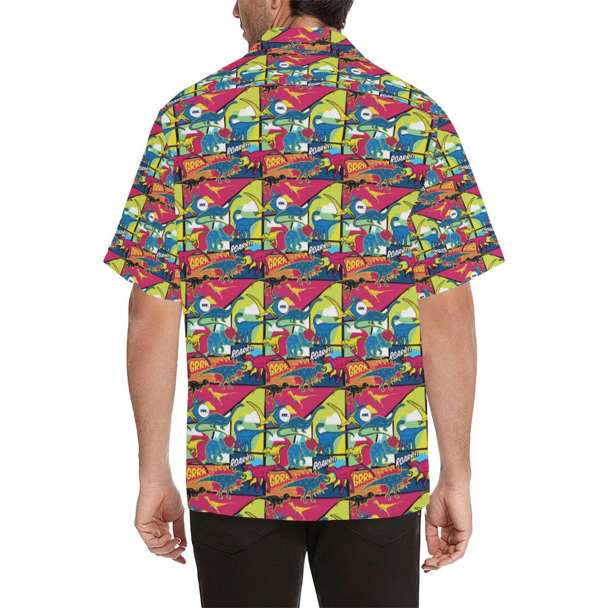 Dinosaur Comic Pop Art Style Men Aloha Hawaiian Shirt