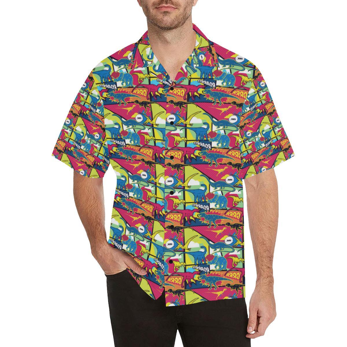 Dinosaur Comic Pop Art Style Men Aloha Hawaiian Shirt