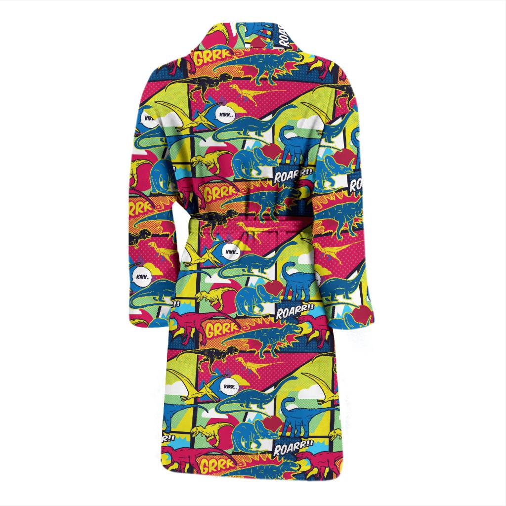 Dinosaur Comic Pop Art Style Men Bath Robe-JTAMIGO.COM