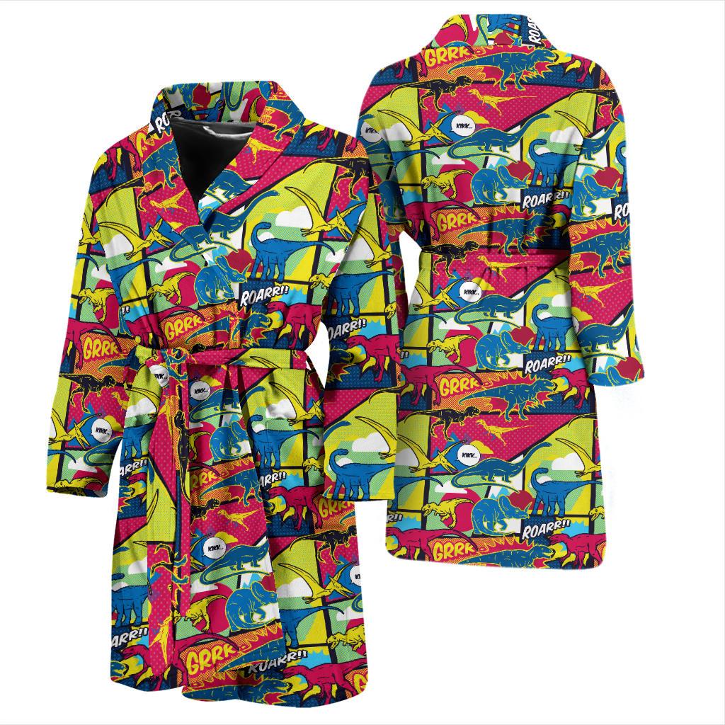 Dinosaur Comic Pop Art Style Men Bath Robe-JTAMIGO.COM