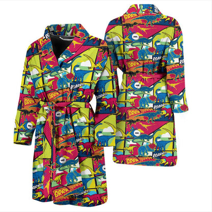 Dinosaur Comic Pop Art Style Men Bath Robe-JTAMIGO.COM