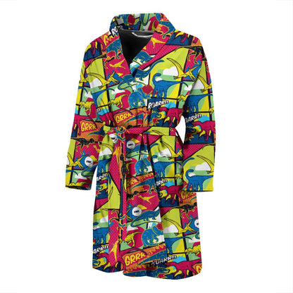 Dinosaur Comic Pop Art Style Men Bath Robe-JTAMIGO.COM
