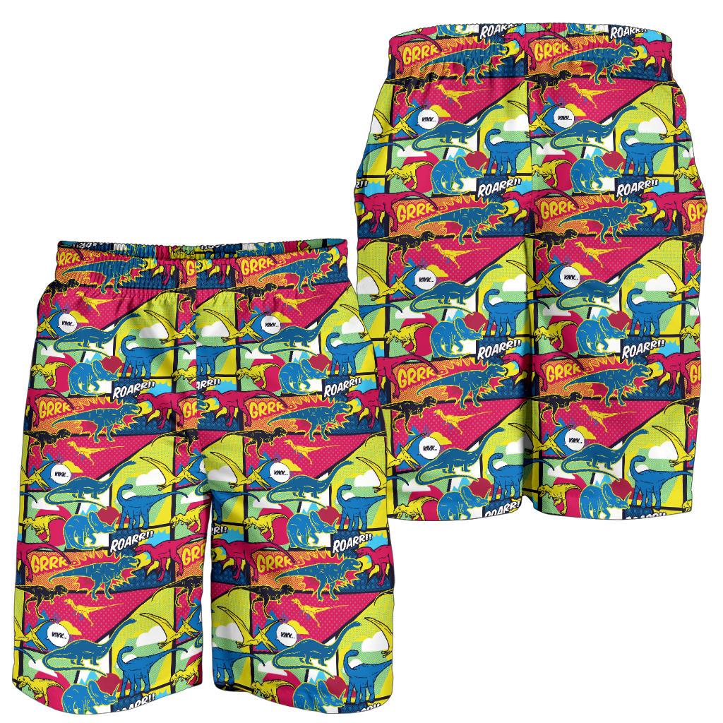 Dinosaur Comic Pop Art Style Mens Shorts-JTAMIGO.COM