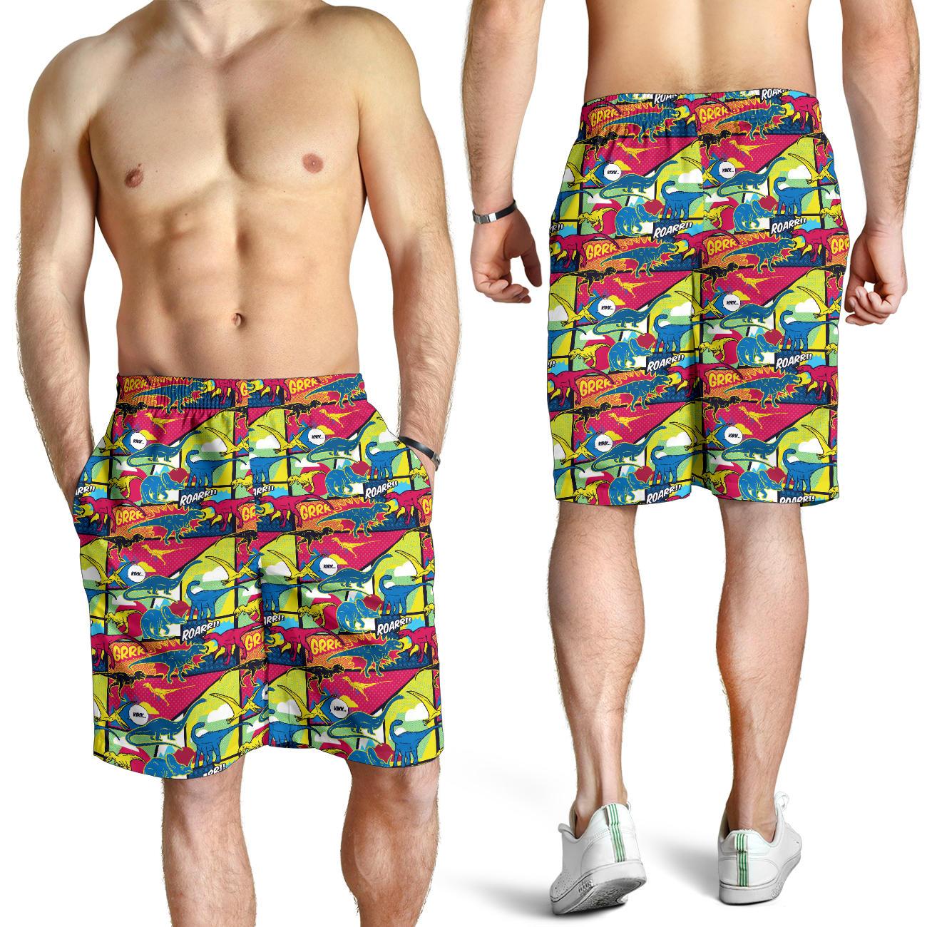 Dinosaur Comic Pop Art Style Mens Shorts-JTAMIGO.COM