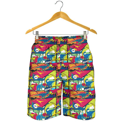 Dinosaur Comic Pop Art Style Mens Shorts-JTAMIGO.COM