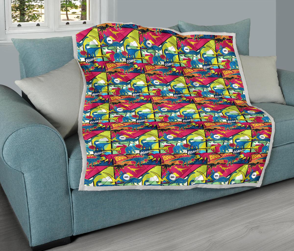 Dinosaur Comic Pop Art Style Premium Quilt-JTAMIGO.COM