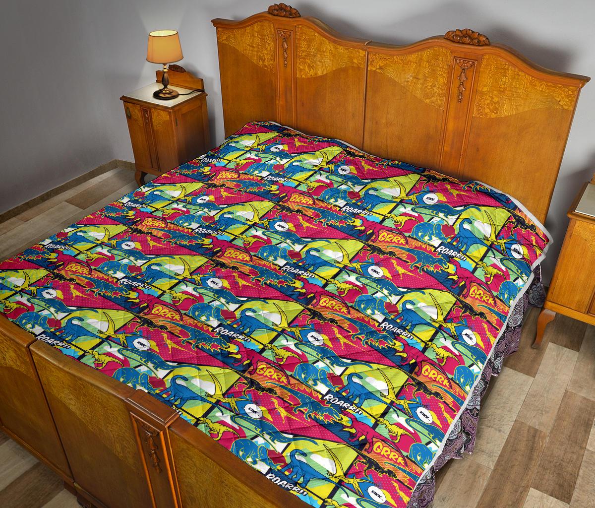 Dinosaur Comic Pop Art Style Premium Quilt-JTAMIGO.COM