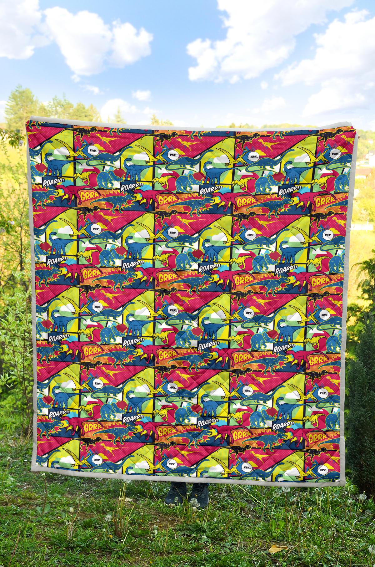 Dinosaur Comic Pop Art Style Premium Quilt-JTAMIGO.COM