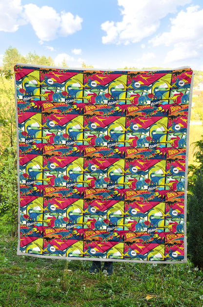 Dinosaur Comic Pop Art Style Premium Quilt-JTAMIGO.COM