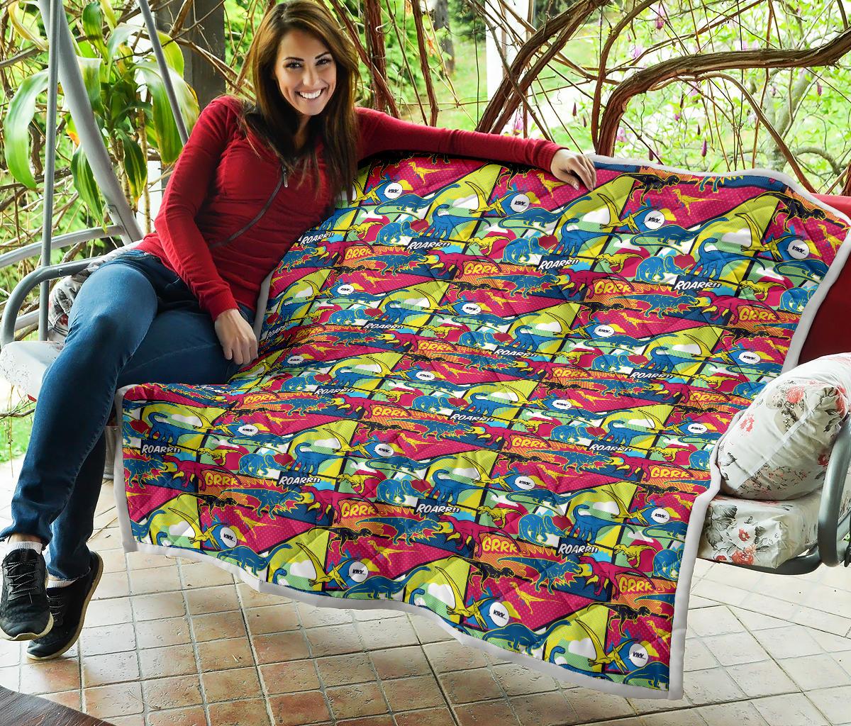 Dinosaur Comic Pop Art Style Premium Quilt-JTAMIGO.COM