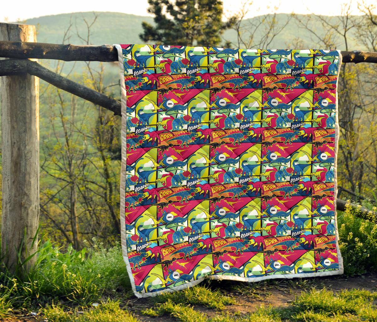 Dinosaur Comic Pop Art Style Premium Quilt-JTAMIGO.COM