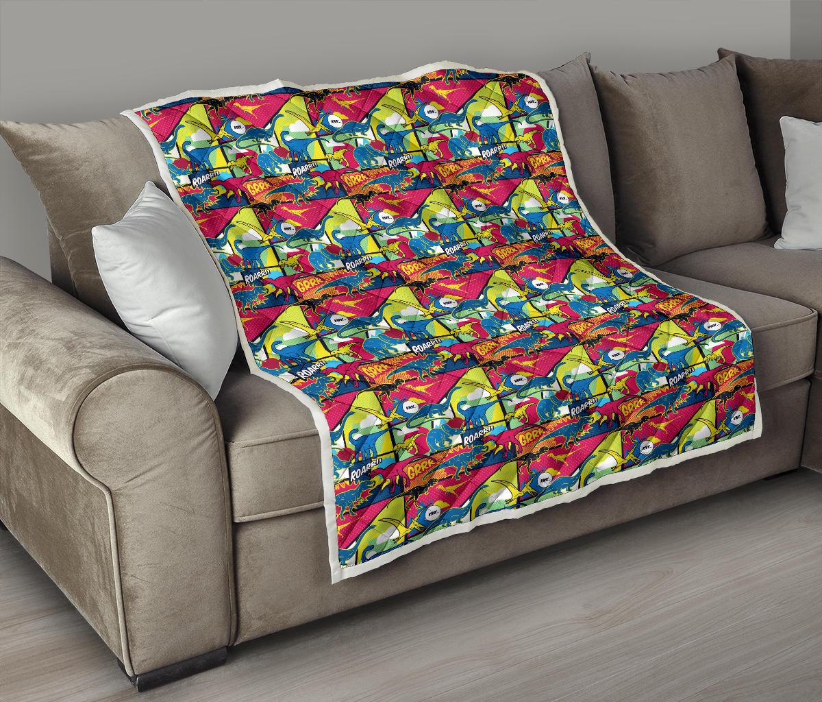 Dinosaur Comic Pop Art Style Premium Quilt-JTAMIGO.COM