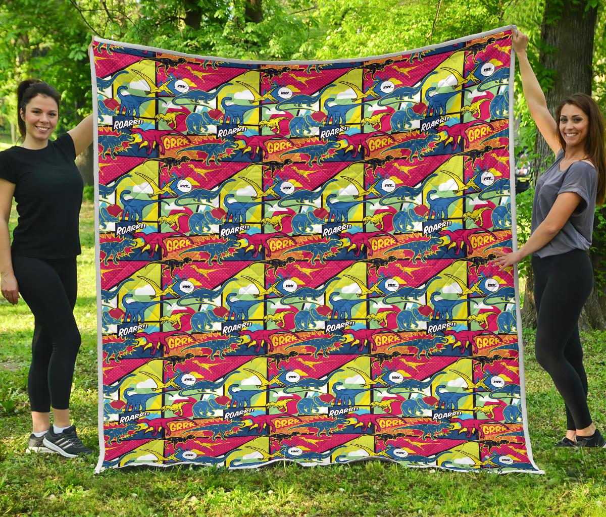 Dinosaur Comic Pop Art Style Premium Quilt-JTAMIGO.COM