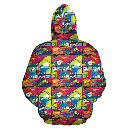 Dinosaur Comic Pop Art Style Pullover Hoodie
