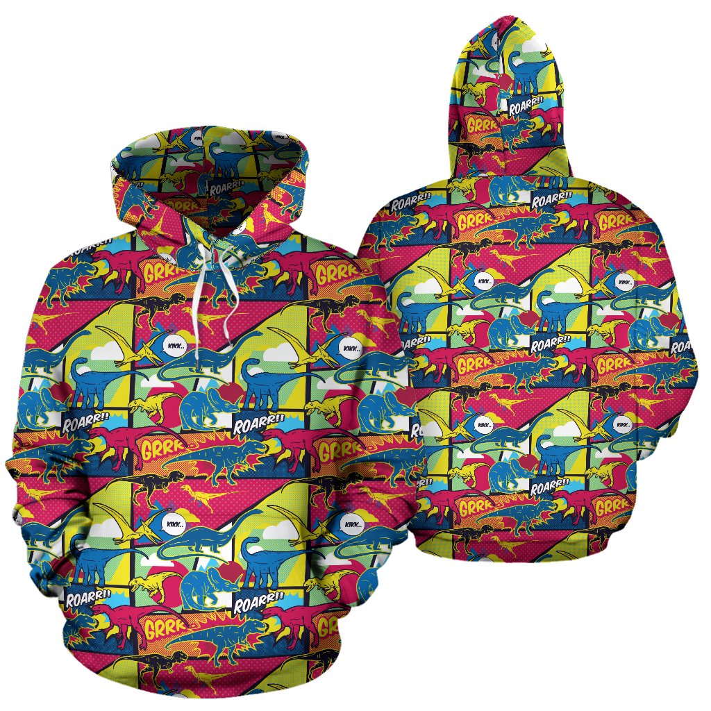 Dinosaur Comic Pop Art Style Pullover Hoodie