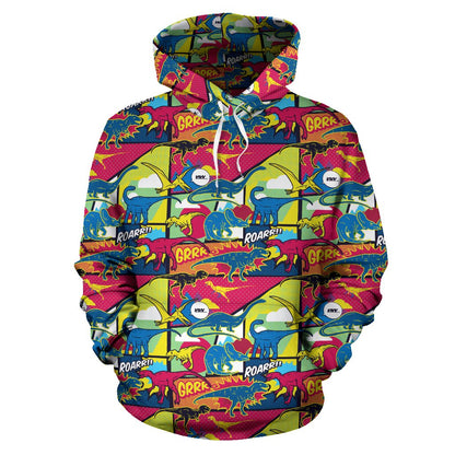 Dinosaur Comic Pop Art Style Pullover Hoodie