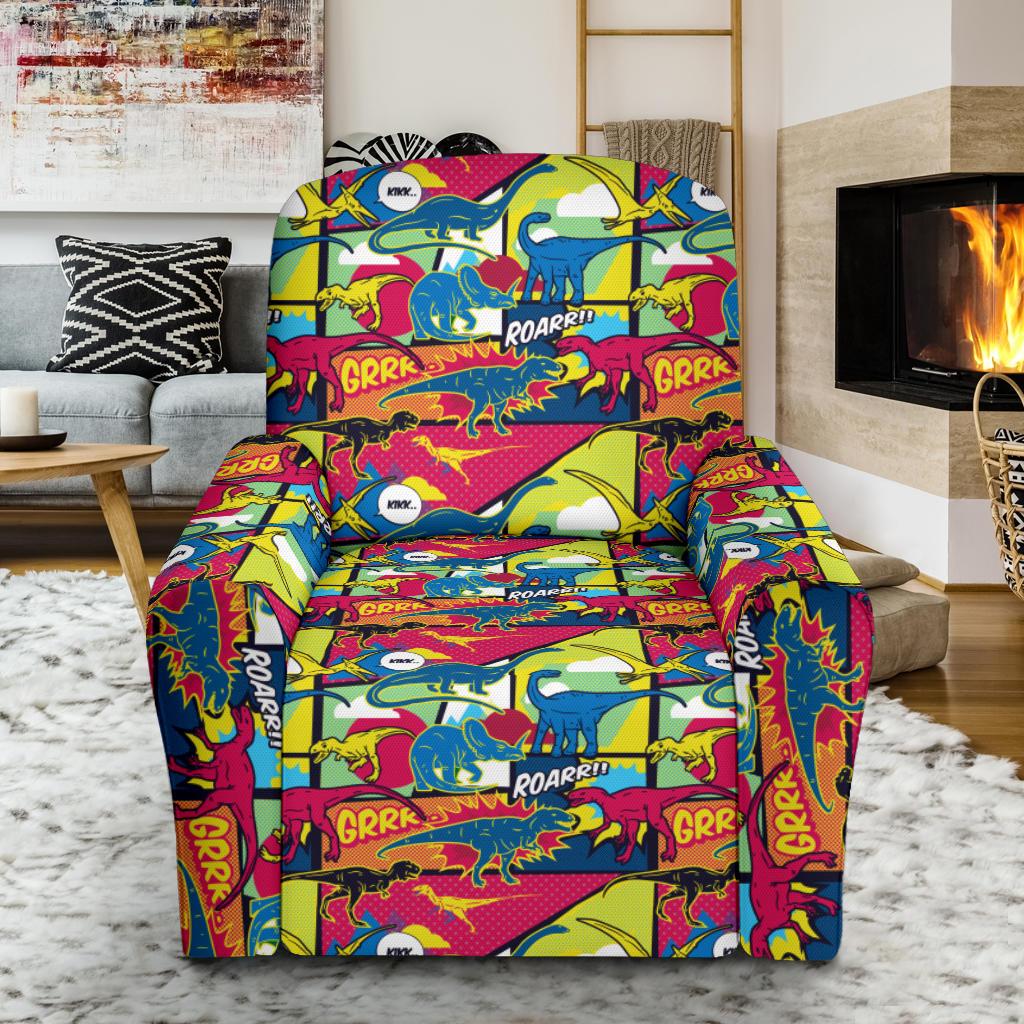 Dinosaur Comic Pop Art Style Single Sofa Slipcover -JTAMIGO.COM