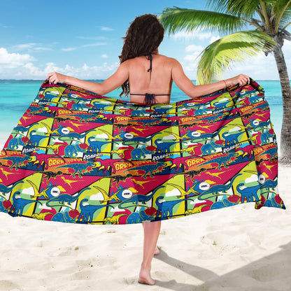 Dinosaur Comic Pop Art Style Sarong Pareo Wrap