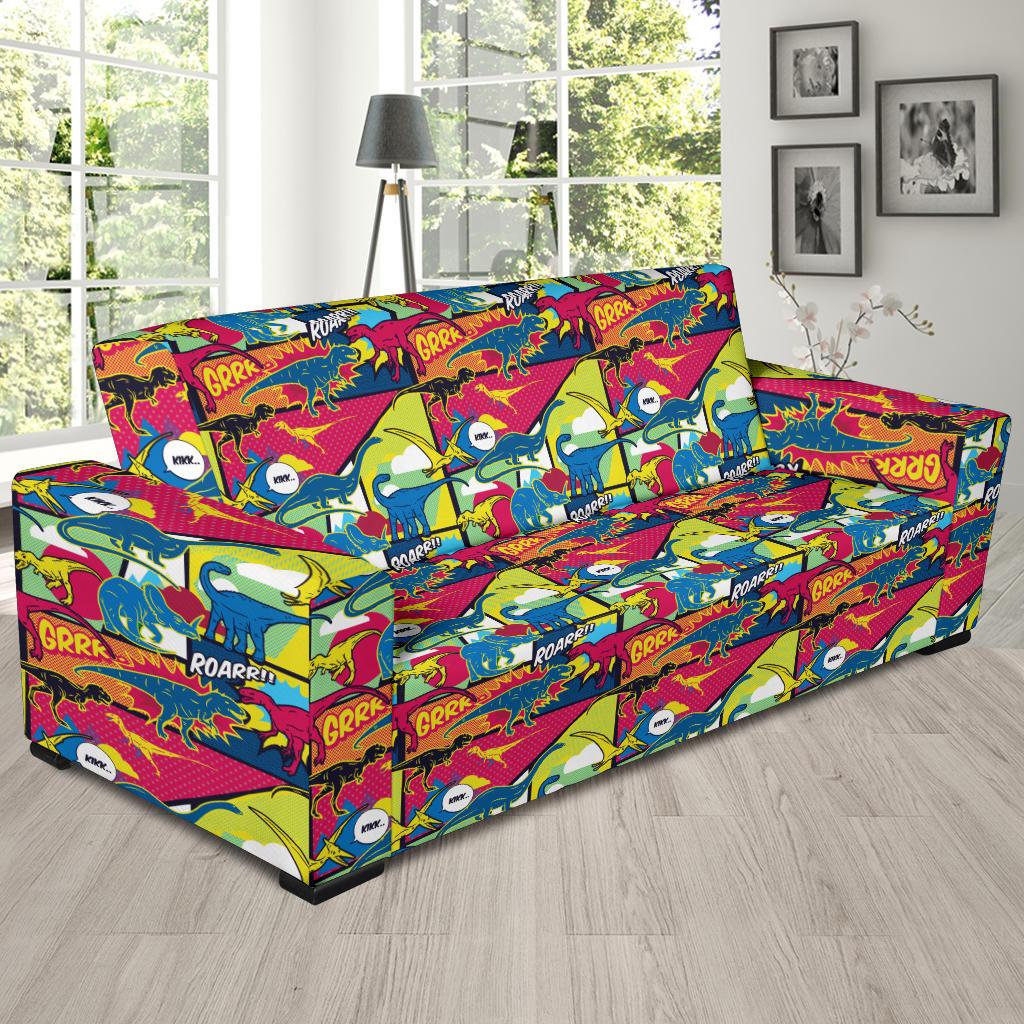 Dinosaur Comic Pop Art Style Sofa Slipcover-JTAMIGO.COM