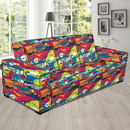Dinosaur Comic Pop Art Style Sofa Slipcover-JTAMIGO.COM
