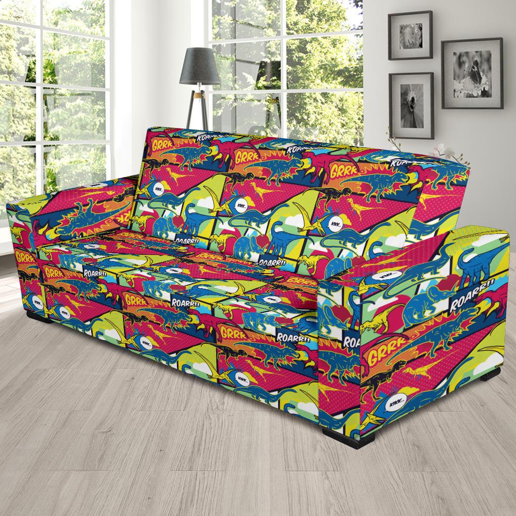 Dinosaur Comic Pop Art Style Sofa Slipcover-JTAMIGO.COM