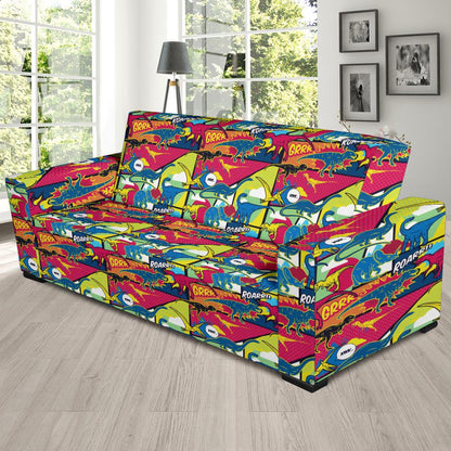 Dinosaur Comic Pop Art Style Sofa Slipcover-JTAMIGO.COM