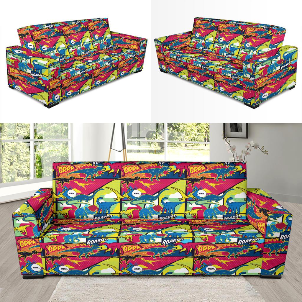 Dinosaur Comic Pop Art Style Sofa Slipcover-JTAMIGO.COM