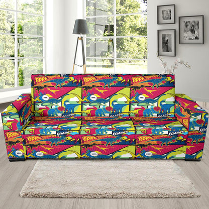 Dinosaur Comic Pop Art Style Sofa Slipcover-JTAMIGO.COM