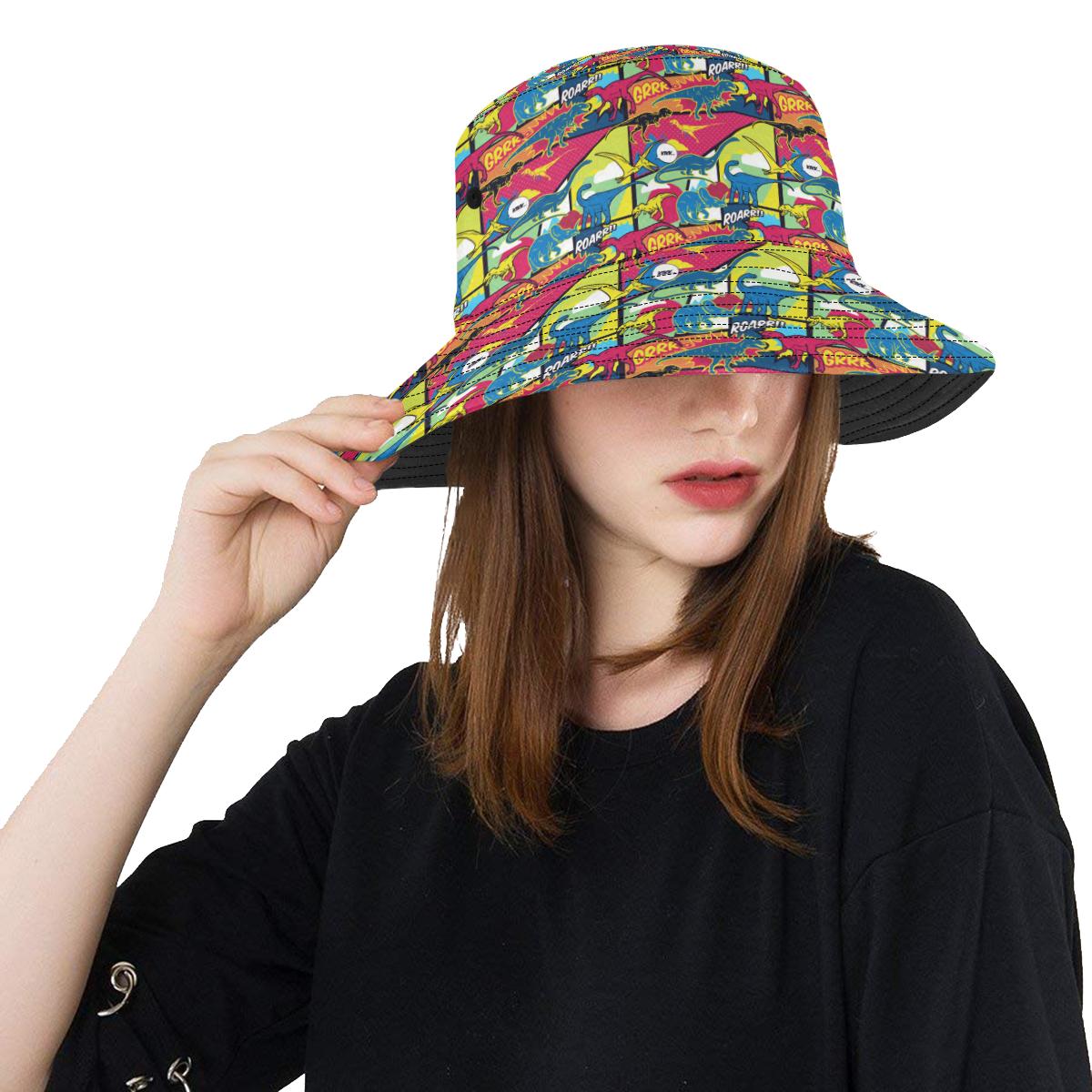 Dinosaur Comic Pop Art Style Unisex Bucket Hat