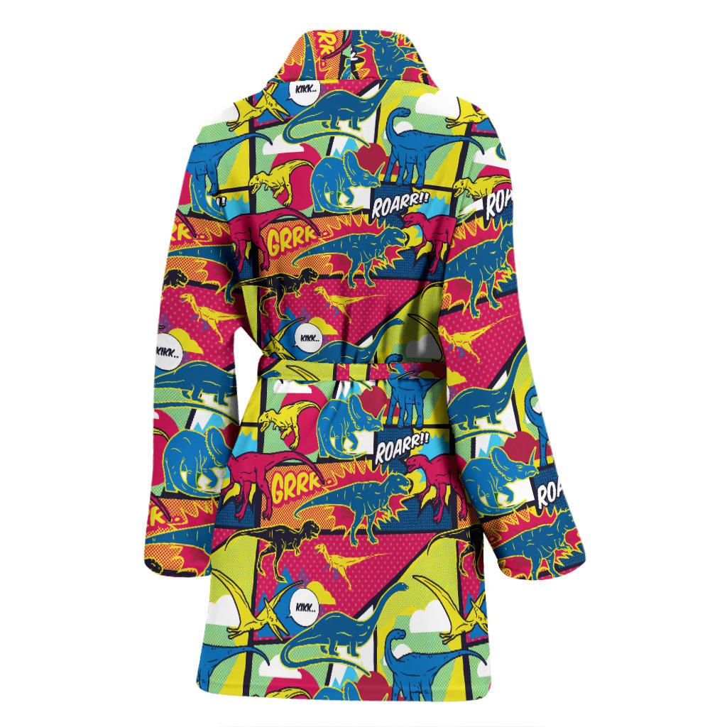 Dinosaur Comic Pop Art Style Women Bath Robe-JTAMIGO.COM