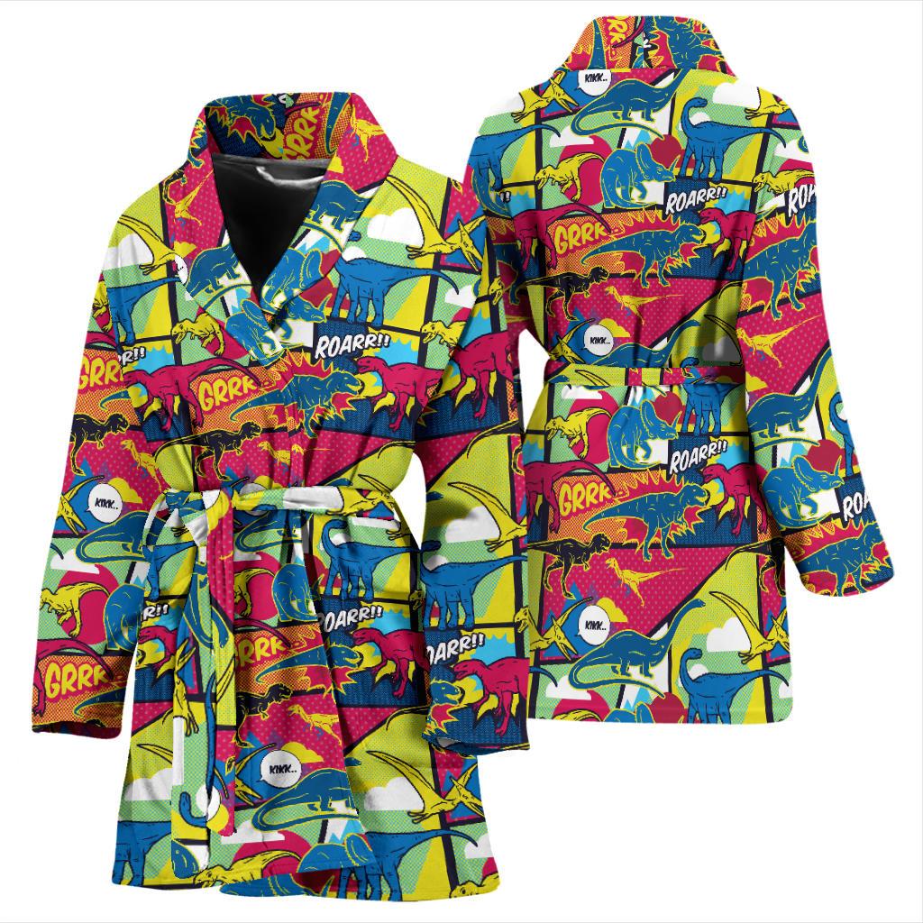 Dinosaur Comic Pop Art Style Women Bath Robe-JTAMIGO.COM