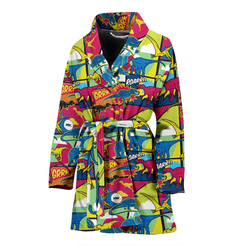 Dinosaur Comic Pop Art Style Women Bath Robe-JTAMIGO.COM
