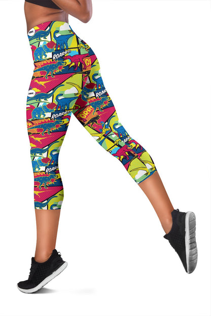 Dinosaur Comic Pop Art Style Women Capris