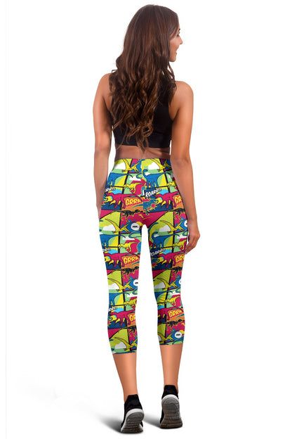 Dinosaur Comic Pop Art Style Women Capris