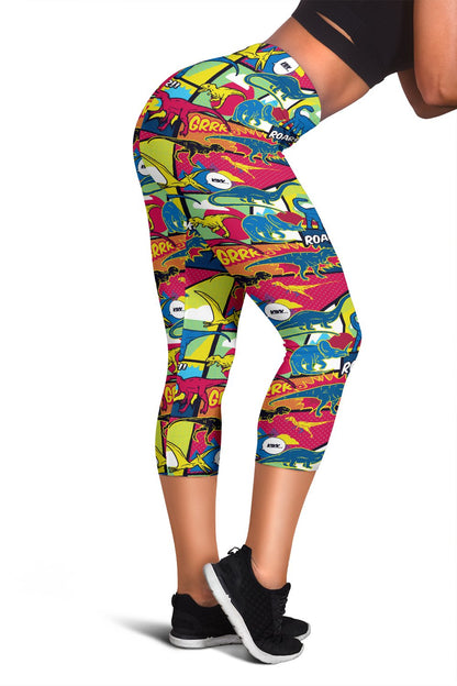 Dinosaur Comic Pop Art Style Women Capris