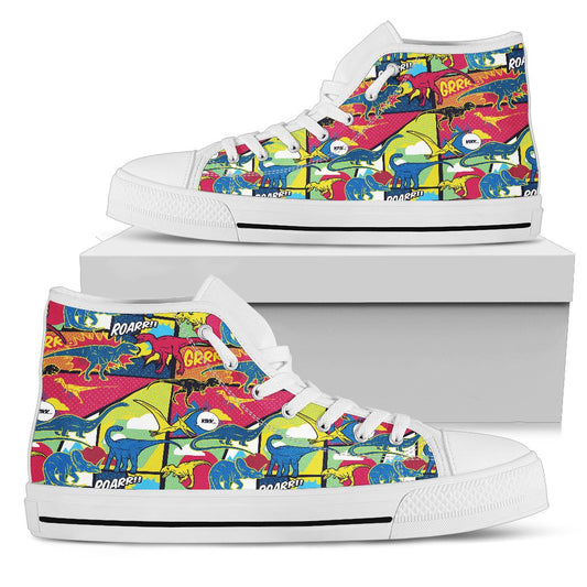 Dinosaur Comic Pop Art Style Women High Top Shoes