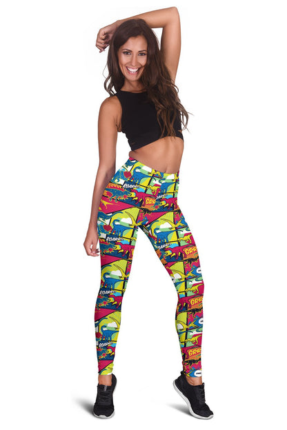 Dinosaur Comic Pop Art Style Women Leggings