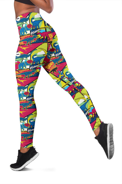 Dinosaur Comic Pop Art Style Women Leggings