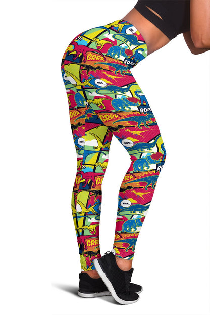 Dinosaur Comic Pop Art Style Women Leggings