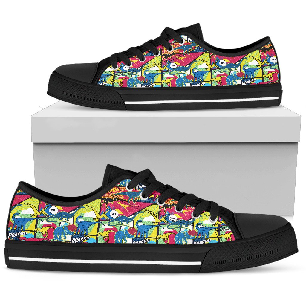 Dinosaur Comic Pop Art Style Women Low Top Shoes