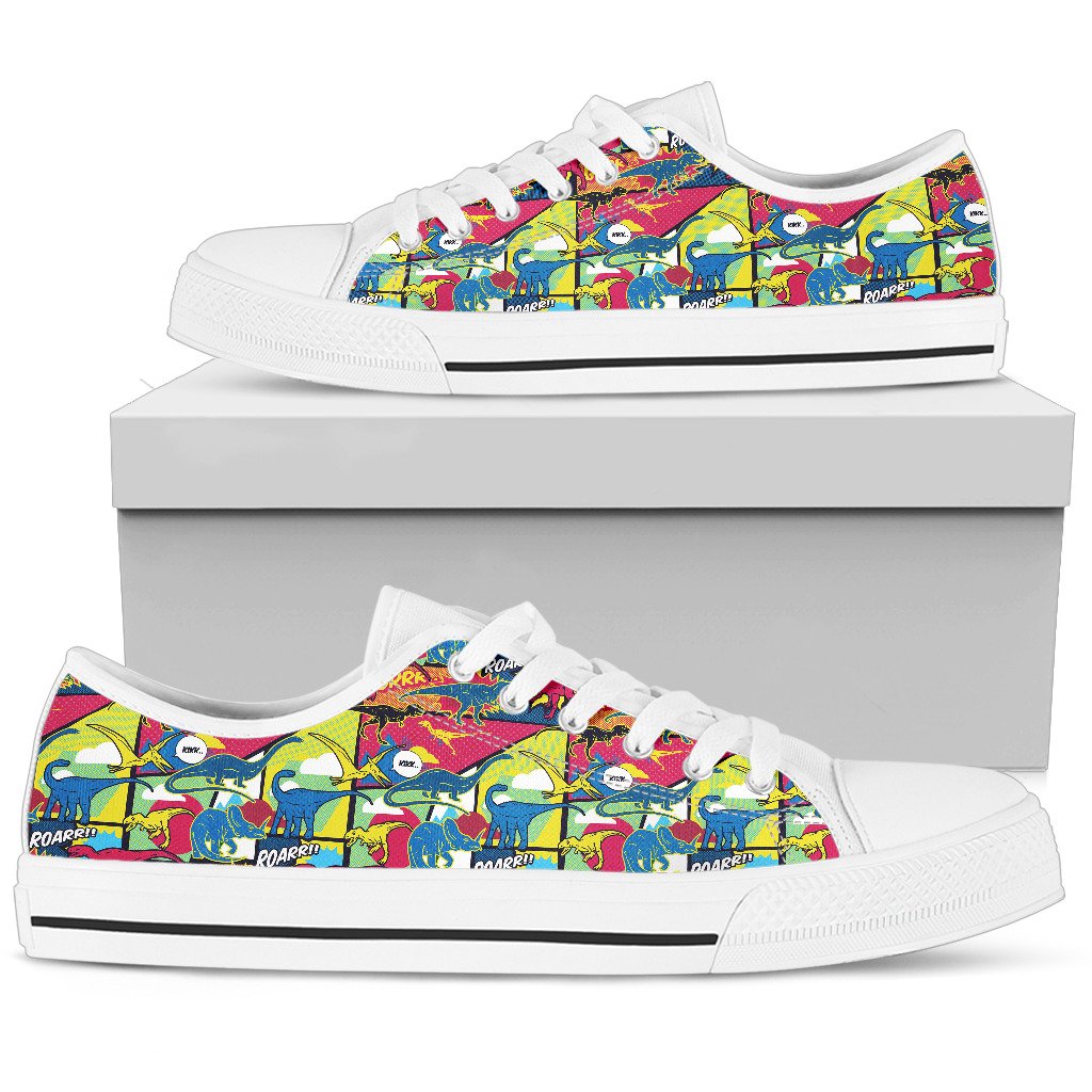 Dinosaur Comic Pop Art Style Women Low Top Shoes