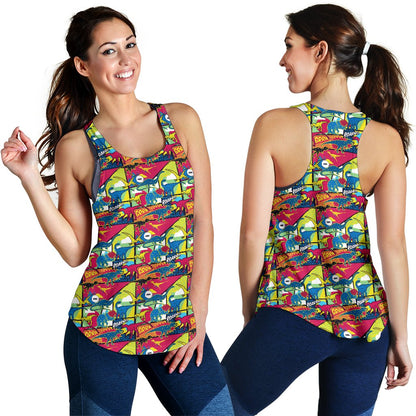 Dinosaur Comic Pop Art Style Women Racerback Tank Top